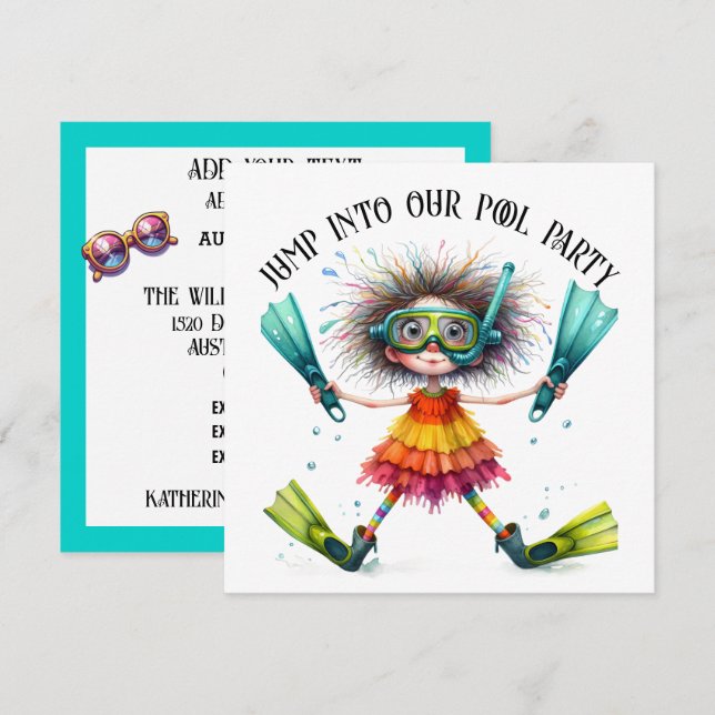 Invitación PISCINA o FIESTA de playa (Anverso / Reverso)