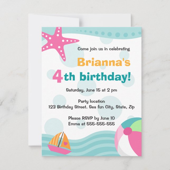 Invitación Piscina o fiesta de playa, muy divertida y agradab (Anverso)
