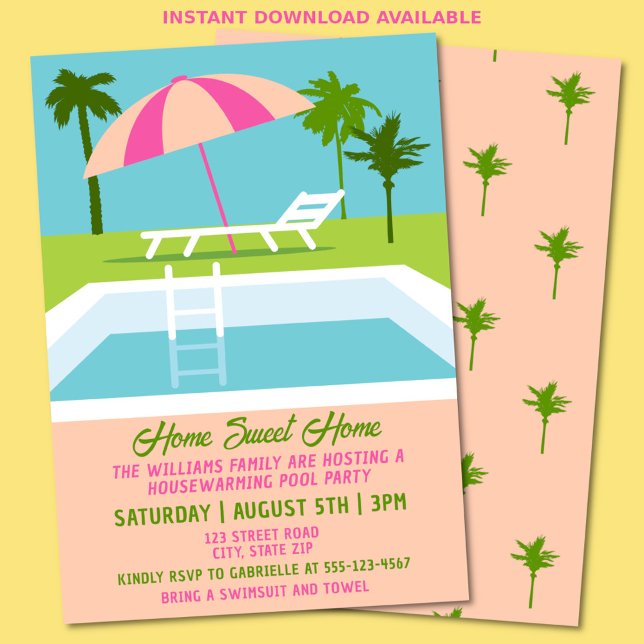 Invitación Piscina para el calor de la casa Fiesta Piscina tr (Tropical housewarming pool party invitation)