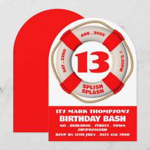Invitación Piscina Roja Donut, Fiesta de la piscina Cumpleaño