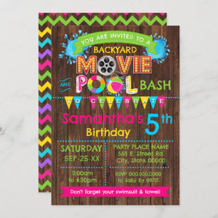 Invitación Piscina rosa caliente y película Bash de verano cu