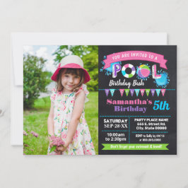 Invitación Piscina rosa cumpleaños verano foto de pizarra de 