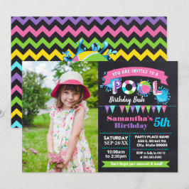 Invitación Piscina rosa cumpleaños verano foto de pizarra de 