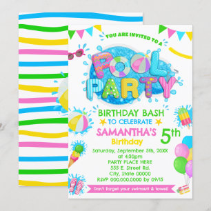 Invitación Piscina rosa Fiesta de los niños cumpleaños