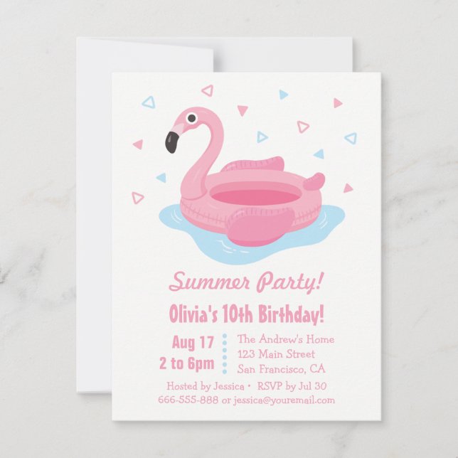 Invitación Piscina rosa Flamingo Float Summer Birday Party (Anverso)