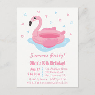 Invitación Piscina rosa Flamingo Float Summer Birday Party