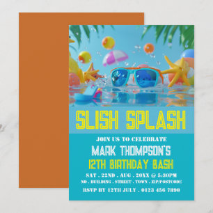 Invitación Piscina soleada, Fiesta de la piscina de cumpleaño