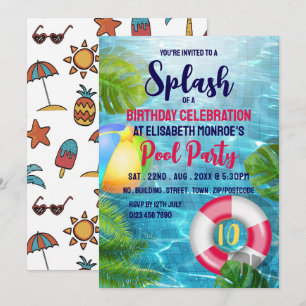 Invitación Piscina tropical Beach Ball, Fiesta de la piscina 
