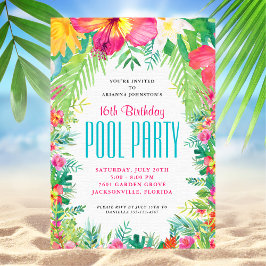 Invitación Piscina tropical floral Fiesta Cumpleaños