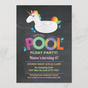 Invitación Piscina Unicorn Fiesta Birthday Beach Float invita