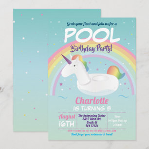 Invitación Piscina unicornio Fiesta cumpleaños Flota de playa