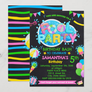 Invitación Piscina verano Bash Niños Fiesta Rosa