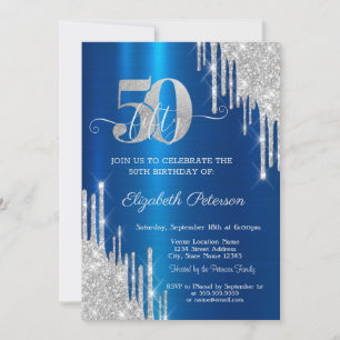 Invitación Piscinas de purpurina de plata Cumpleaños 50 Metal