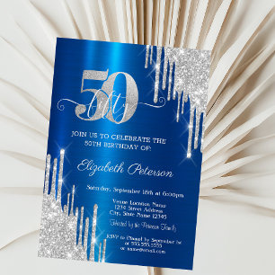 Invitación Piscinas de purpurina de plata Cumpleaños 50 Metal