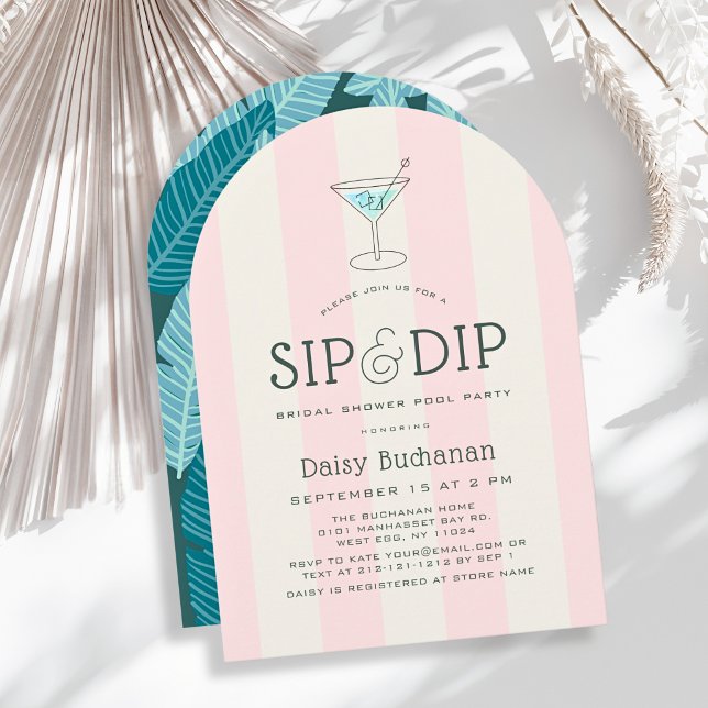 Invitación Piscinas Sip & Dip Rosadas Rayadas Despedida de So (Subido por el creador)