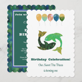 Invitación Piscis Cumpleaños 1er Impresionista Dorado Brillan
