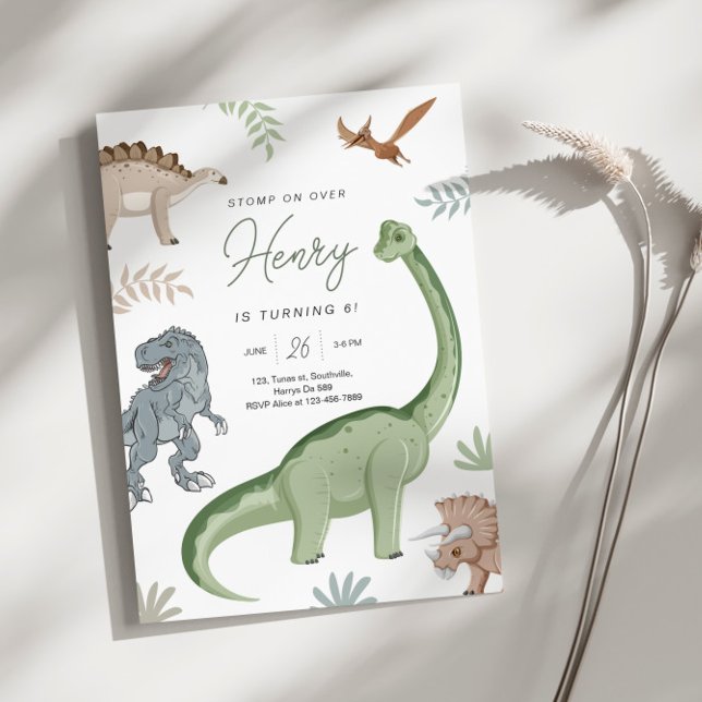 Invitación ¡Pisotea, mastica y ruge! Cumpleaños de dinosaurio (Subido por el creador)