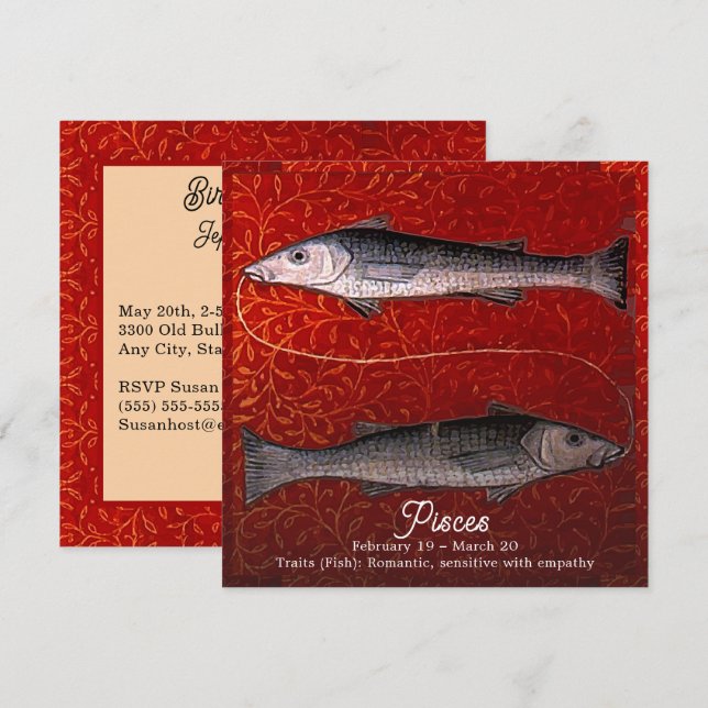 Invitación Pissa la fiesta de cumpleaños del Rótulo de pescad (Anverso / Reverso)