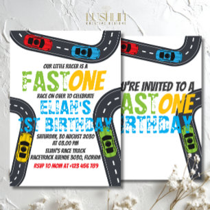 Invitación Pista de Carreras de Cumpleaños Fast One