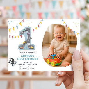 Invitación Pista de Carreras Pastel Cumpleaños Uno