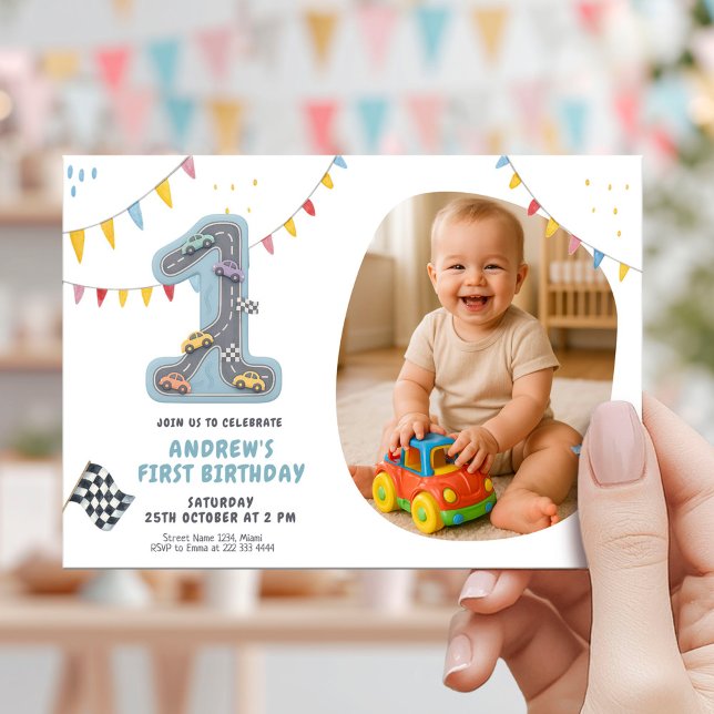 Invitación Pista de Carreras Pastel Cumpleaños Uno (Subido por el creador)