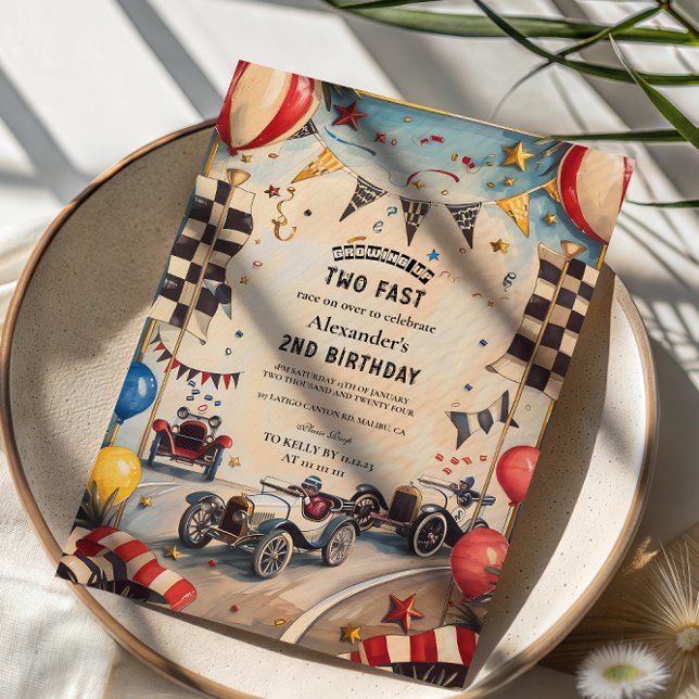 Invitación Pista de Carreras Retro Cumpleaños Dos Veloz (Subido por el creador)
