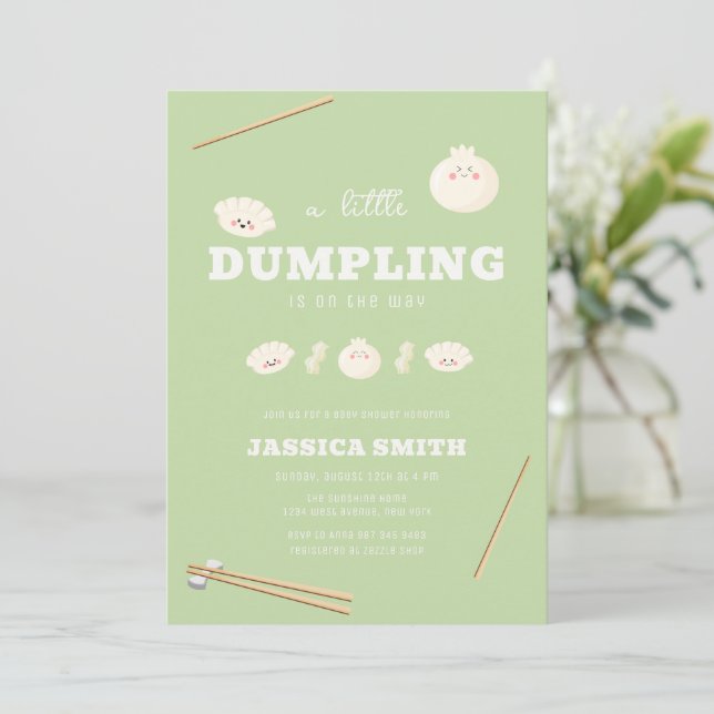 Invitación Pistachio Green Kawaii Bao Dumpling Baby Shower  (Anverso de pie)
