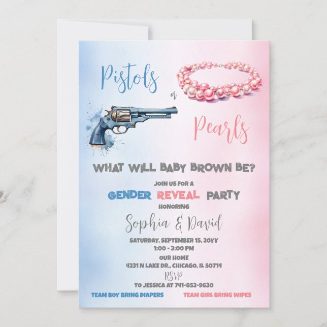 Invitación Pistolas o Perlas Fiesta de Revelación de Género (Anverso)
