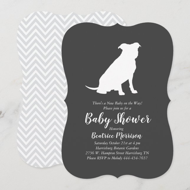 Invitación Pit Bull Baby Shower Género Neutral Pitbull (Anverso / Reverso)