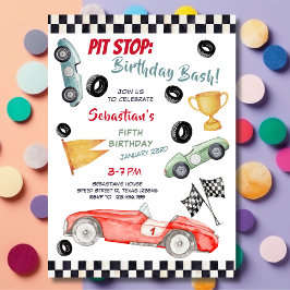 Invitación Pit stop: bash de cumpleaños, auto de carreras par