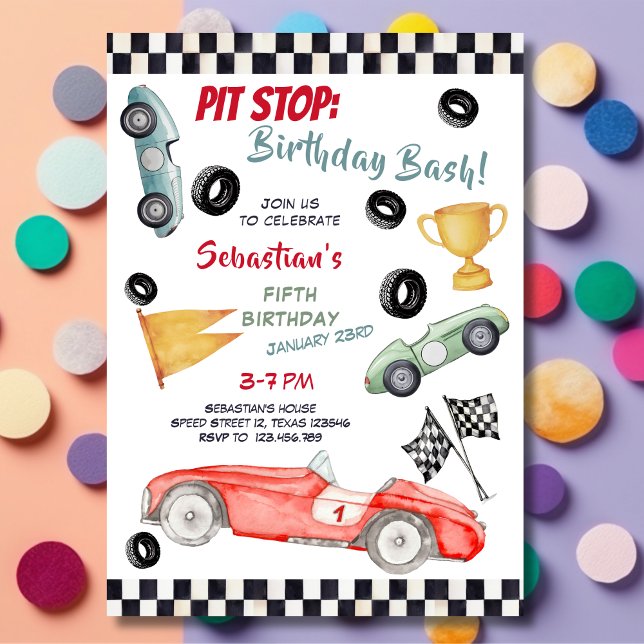 Invitación Pit stop: bash de cumpleaños, auto de carreras par (Subido por el creador)
