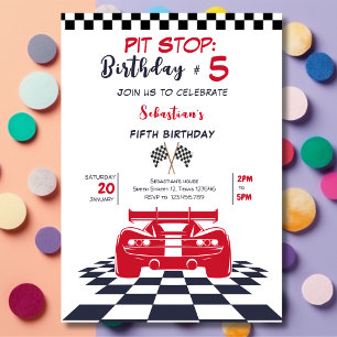 Invitación Pit stop: cumpleaños de los niños de autos de carr