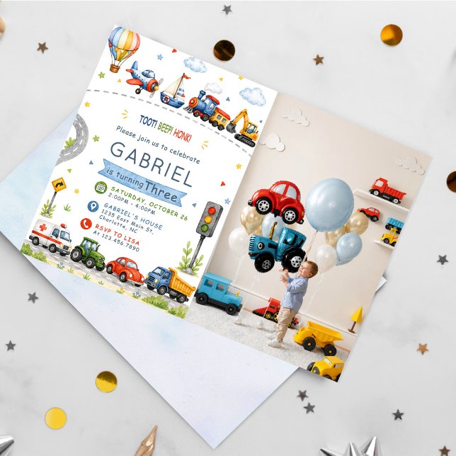Invitación ¡Pito, Pitido, Bocina! Cumpleaños Acuarela (Subido por el creador)