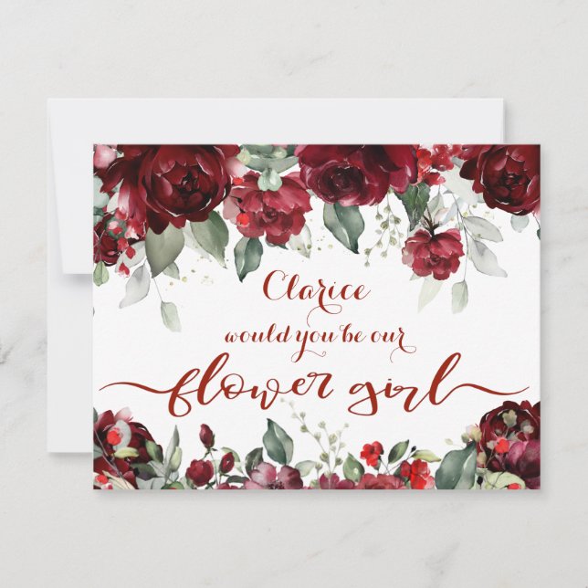 Invitación Pivoine Roja Epifanía Boda Niña de las Flores Preg (Anverso)