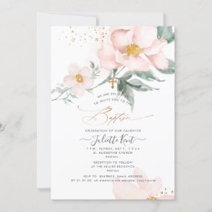 Invitación PixDezin H2 Rosa Única Rosas Bautizo