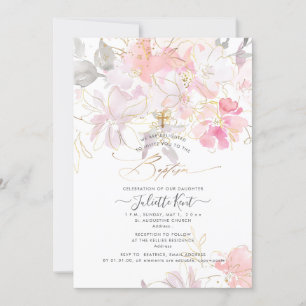 Invitación PixDezin Watercolor Rubor Sweetpeas Baptism