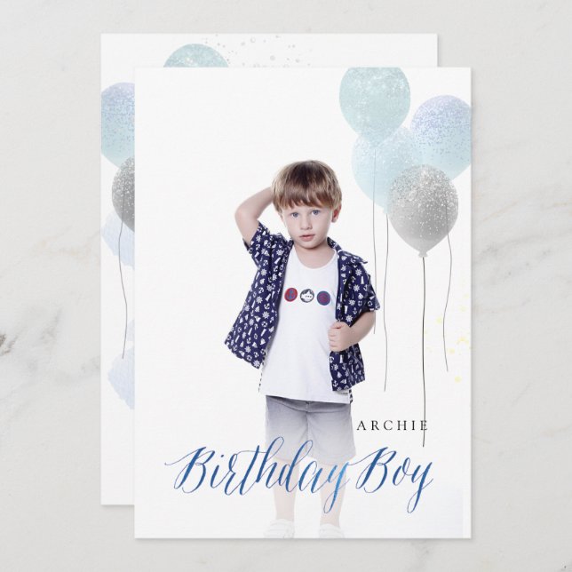 Invitación PixDezine CUALQUIER EDAD, globos de cumpleaños (Anverso / Reverso)