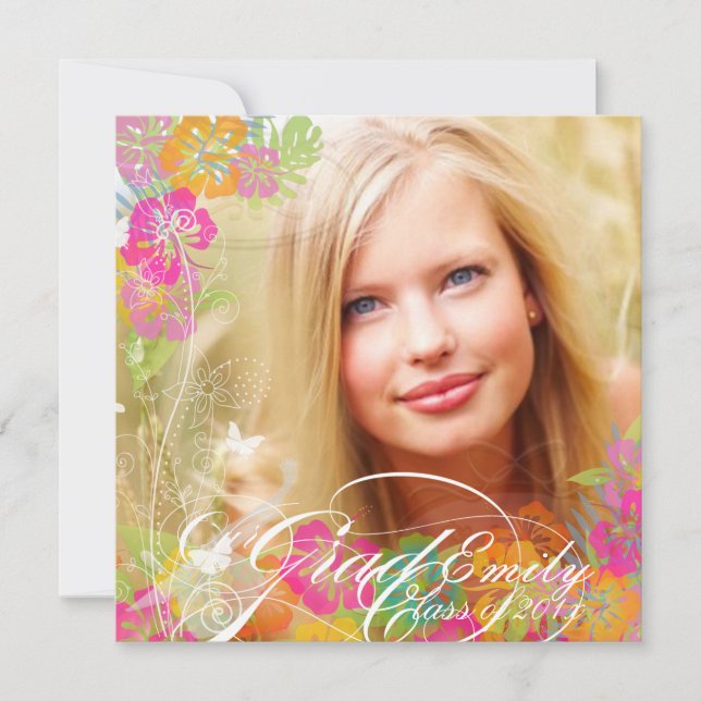 Invitación PixDezines 2012 Graduación hibiscus leis (Anverso)