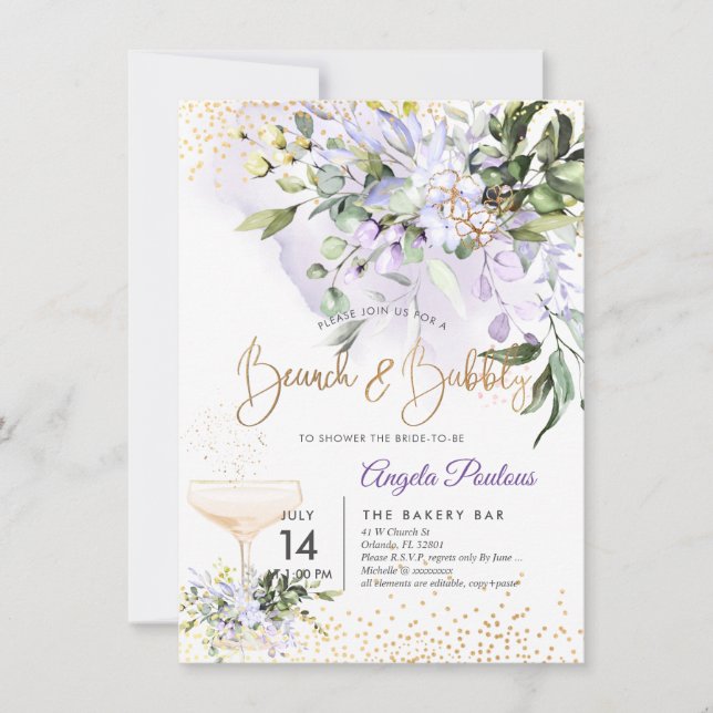 Invitación PixDezines Acuarela Brunch Morado Gum Bubbly (Anverso)
