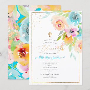 Invitación PixDezines acuarela Delicate SpringBloom Baptismo