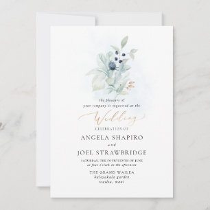 Invitación PixDezines Acuarela Dusty Blue Winter Cotton In