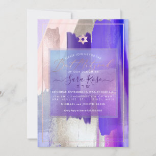Invitación PixDezines Acuarela Espesores Púrpura Bat Mitzvah