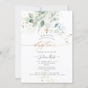 Invitación PixDezines Acuarela Eucalipto Bautizo