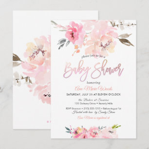 Invitación PixDezines Acuarela, Fiesta de Bebé Rosas Peonías