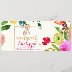 Invitación PixDezines Acuarela/Floral/Bat Mitzvah