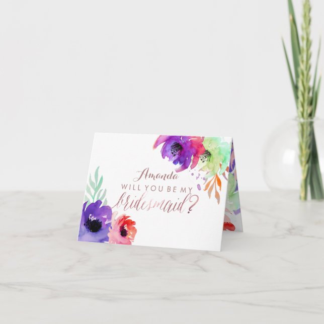 Invitación PixDezines acuarela floral/Be My Bridesmaid (Anverso)