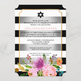 Invitación PixDezines acuarela/floral/murciélago de rayas mit