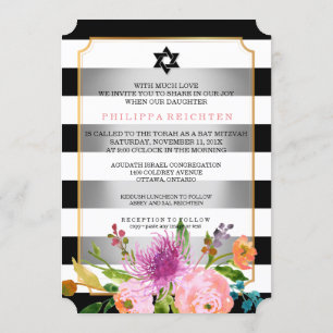 Invitación PixDezines acuarela/floral/murciélago de rayas mit