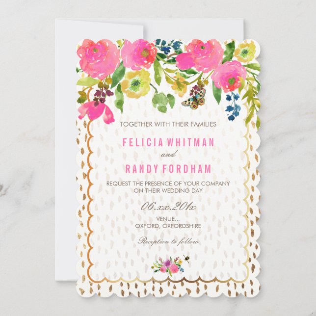 Invitación PixDezines acuarela floral/ranunculus/rosa (Reverso)