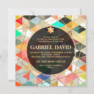 Invitación PixDezines Acuarela Geométrica Bar Mitzvah